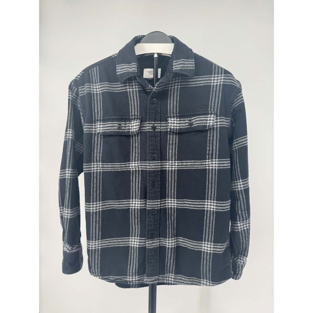 American Eagle Mens XS Black White Plaid Flannel Button Up Shirt Long Sleeve